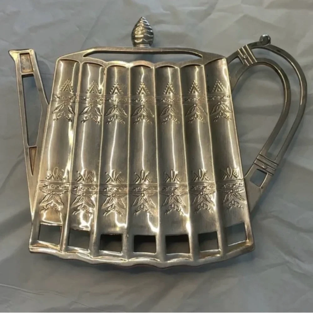 Vintage Pewter Teapot Trivet / Hot Plate – Art Nouveau Style Kitchen Decor